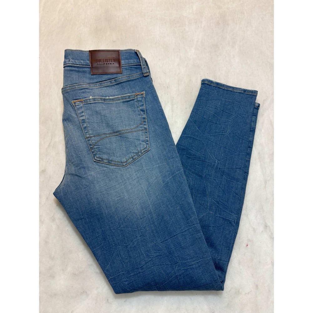 Hollister Advanced Stretch Super Skinny Distressed Ripped Jeans Mens 33x32 Blue